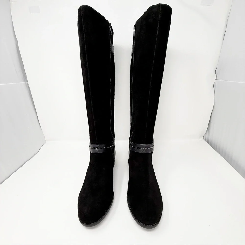 Alex Marie Davian Black Knee High Boots Women’s 9.5M Suede Leather Riding Boots